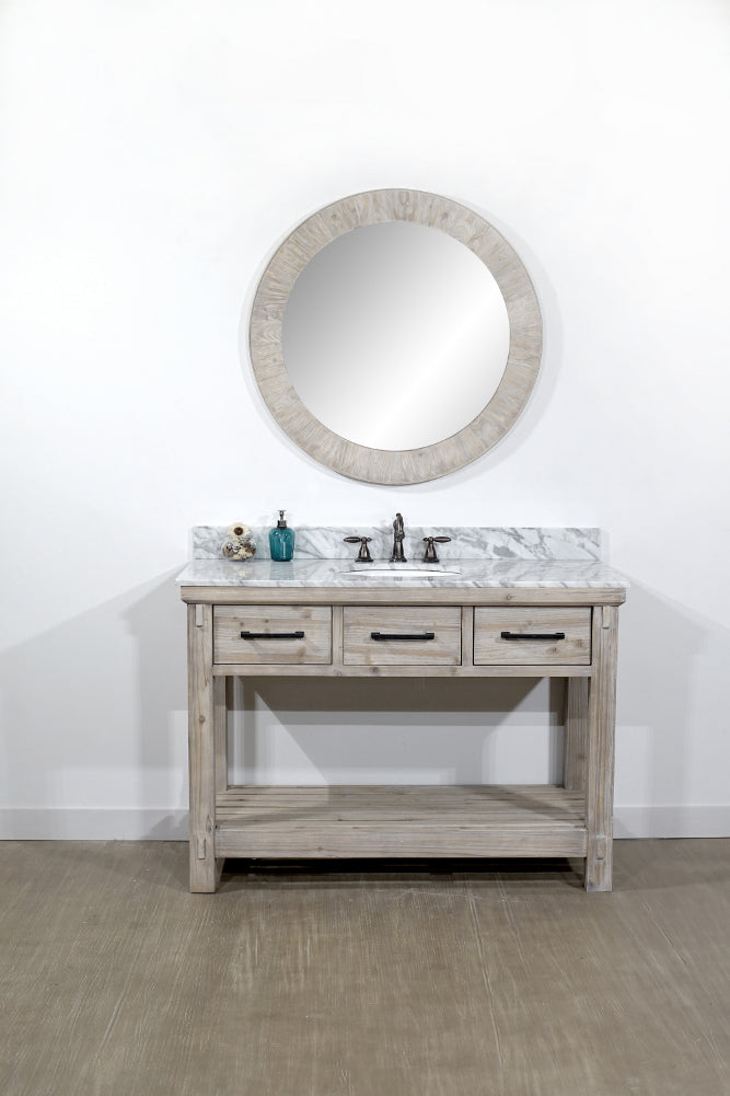 48"RUSTIC SOLID FIR SINGLE SINK VANITY WITH CARRARA WHITE MARBLE TOP-NO FAUCET