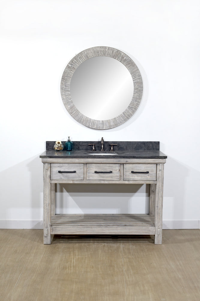 48"RUSTIC SOLID FIR SINGLE SINK VANITY IN GREY DRIFTWOOD WITH LIMESTONE TOP-NO FAUCET