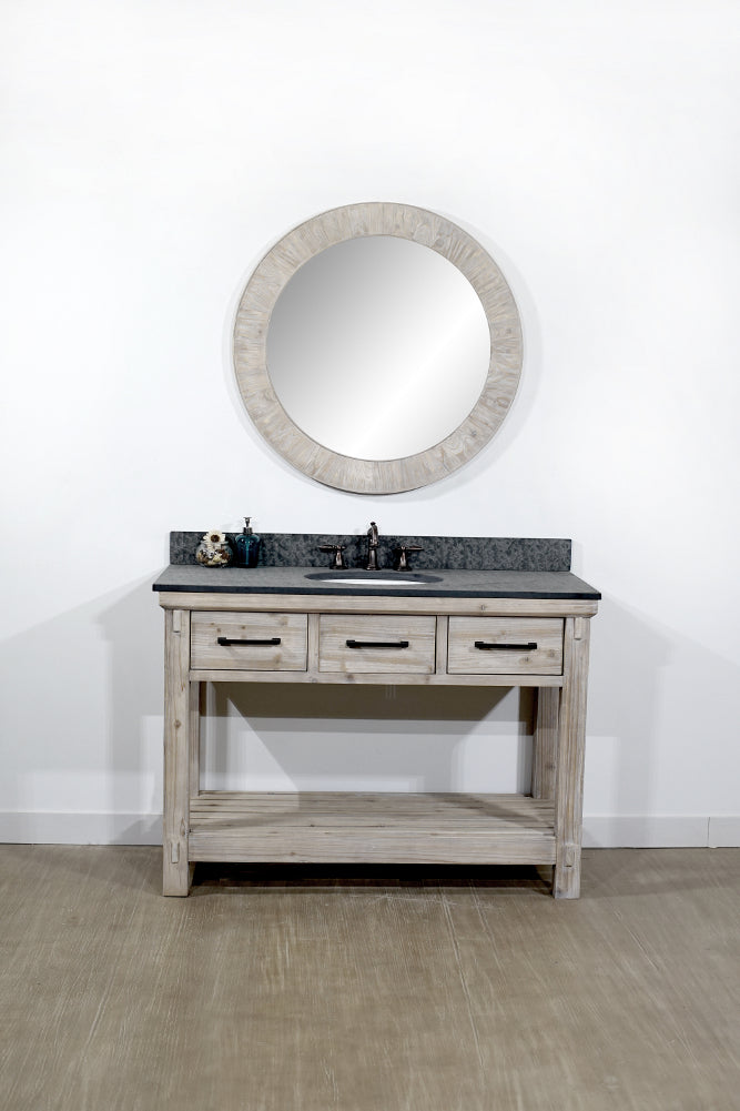 48"RUSTIC SOLID FIR SINGLE SINK VANITY  WITH POLISHED TEXTURED SURFACE GRANITE TOP-NO FAUCET