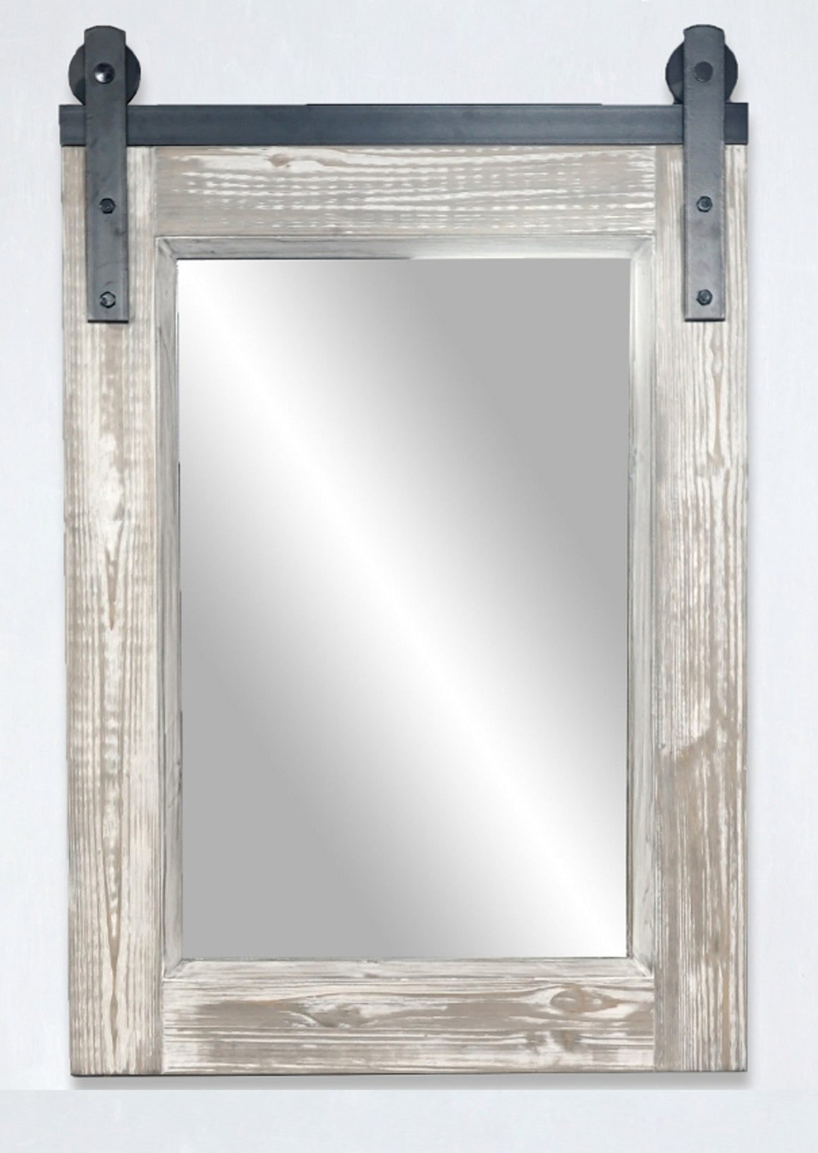 26"RUSTIC SOLID FUR BARN DOOR STYLE MIRROR IN WHITE WASH(26.6" W x 39" H)