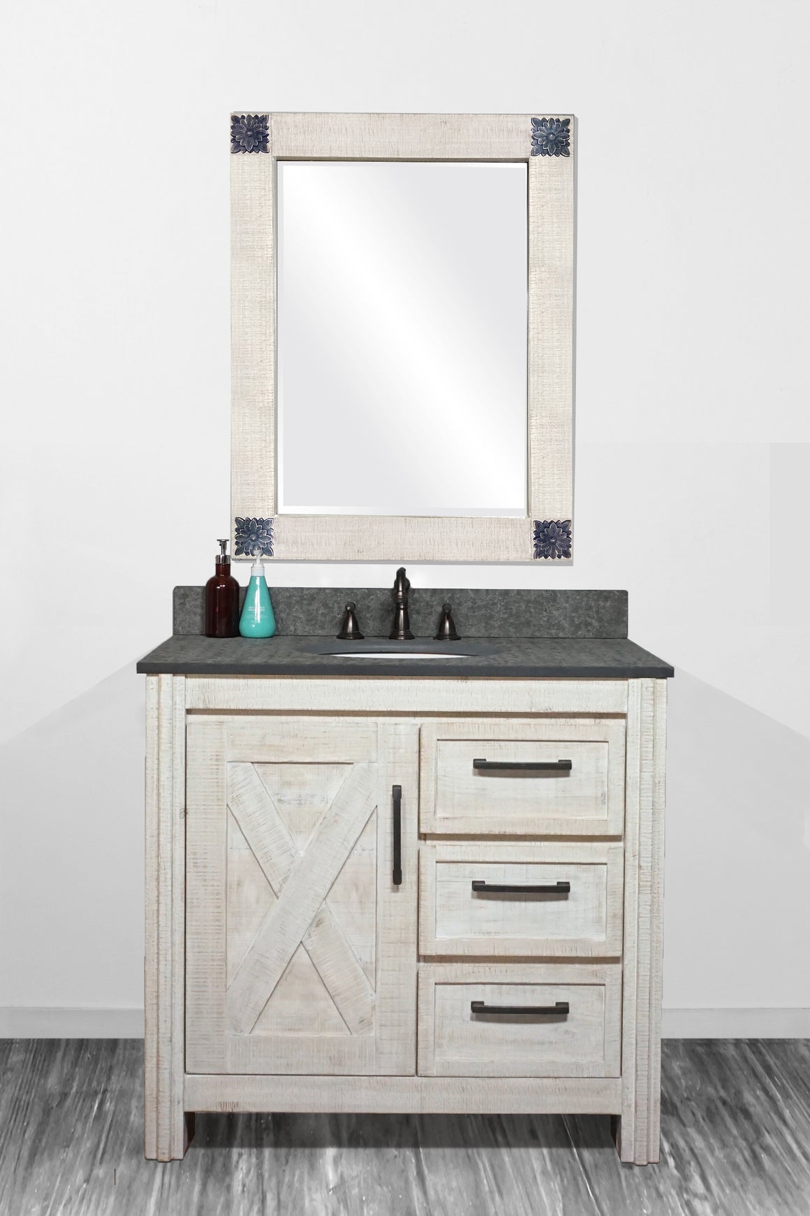 36" Solid Wood Single Sink Vanity With Limestone Top-No Faucet