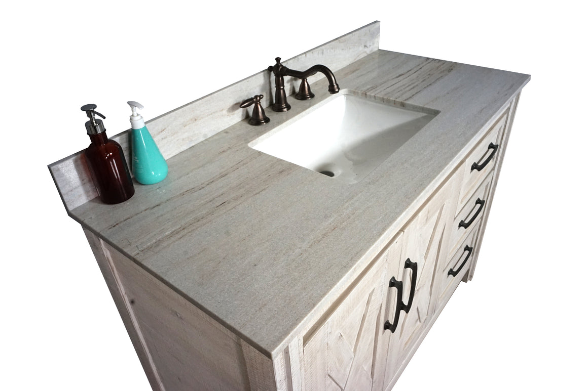 48" Solid Recycled Fir Single Sink Vanity With Coastal Sands Marble Top With Rectangular Sink-No Faucet