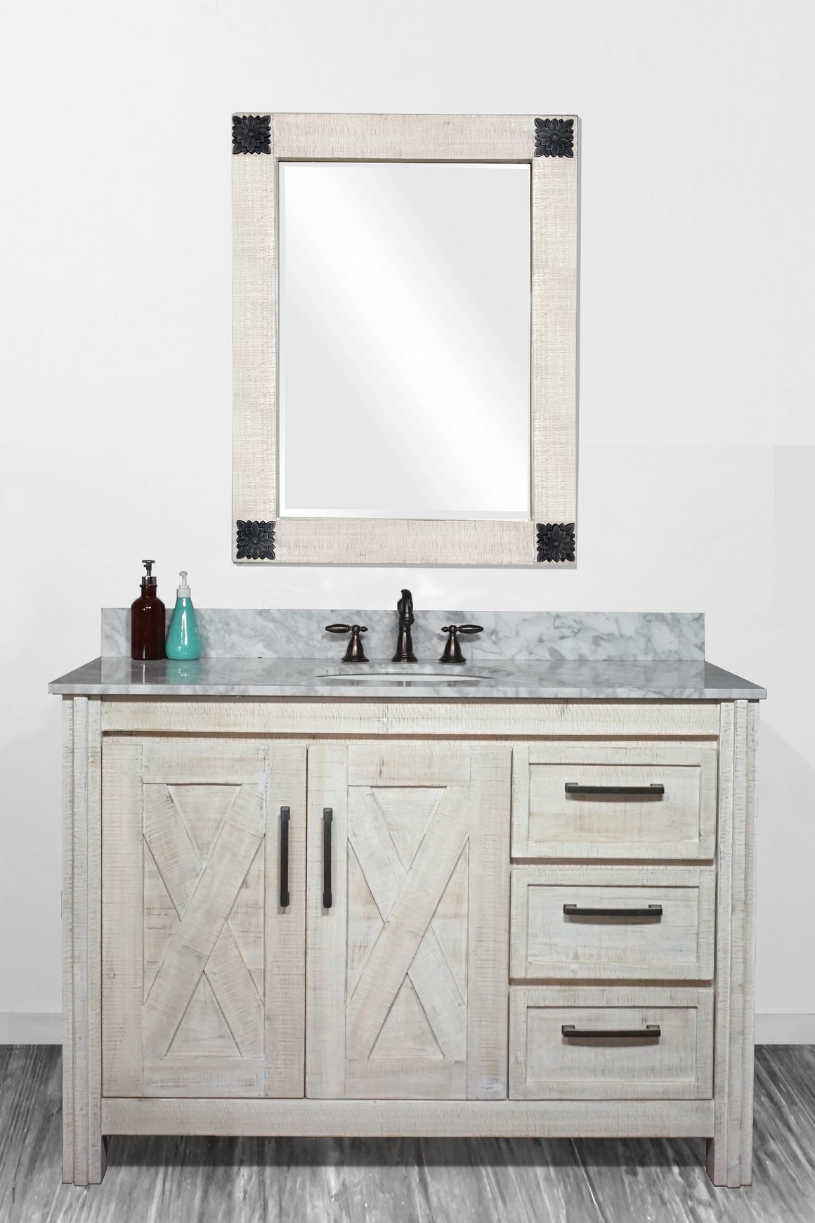 48" Solid Wood Single Sink Vanity With Carrara White Marble Top-No Faucet
