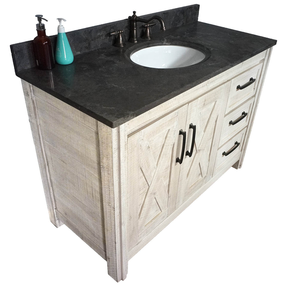 48" Solid Wood Single Sink Vanity With Limestone Top-No Faucet