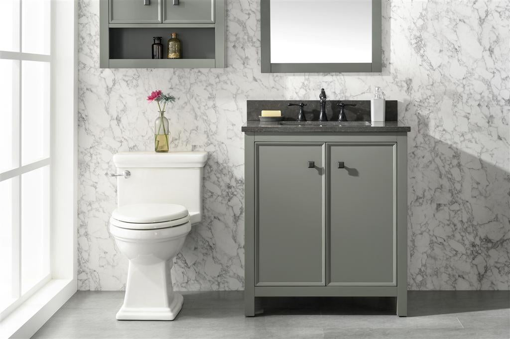 30" Bainbridge Vanity with Single Sink and Blue Limestone Top in Pewter Green Finish