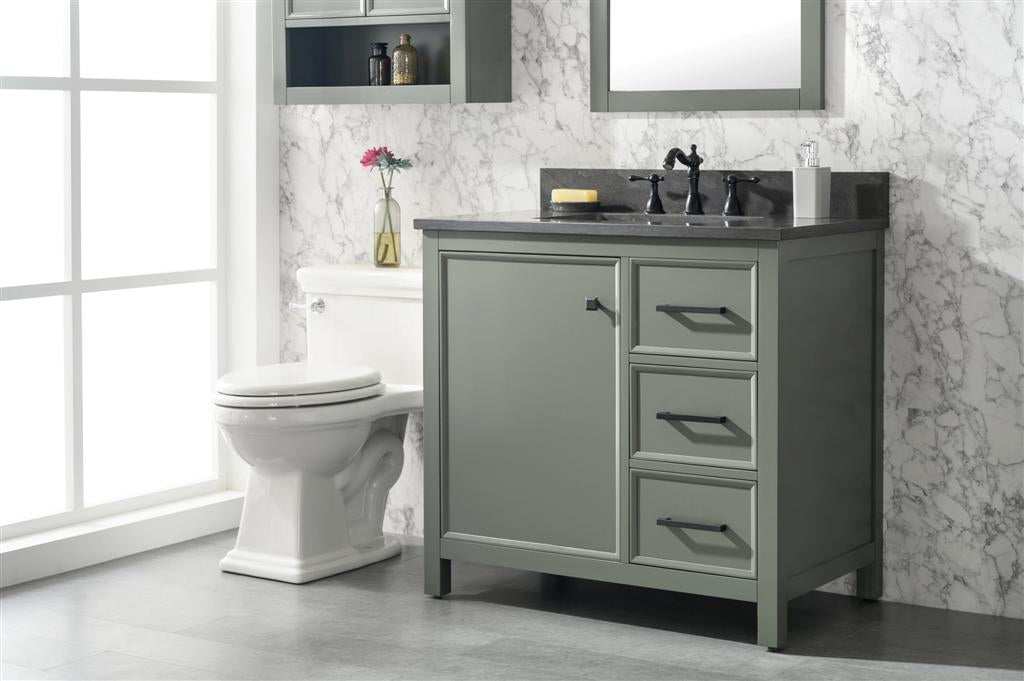 36" Bainbridge Vanity with Single Sink and Blue Limestone Top in Pewter Green Finish