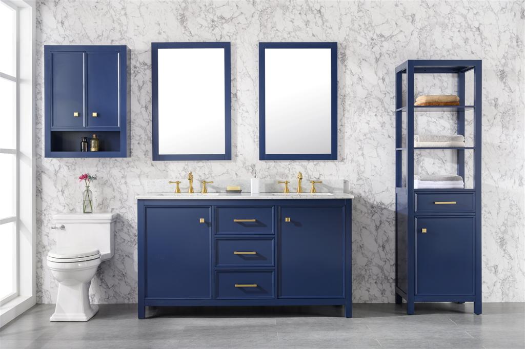 60 Bainbridge Vanity with Double Sinks and Carrara Marble Top in Blue -  HouseTie