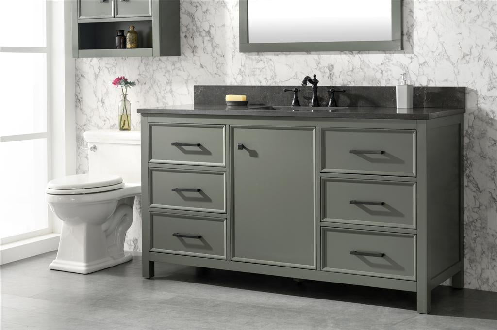 60" Bainbridge Vanity with Single Sink and Blue Limestone Top in Pewter Green Finish