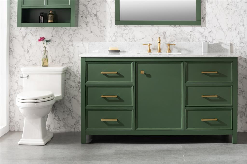 60" Bainbridge Vanity with Single Sink and Carrara Marble Top in Vogue Green Finish