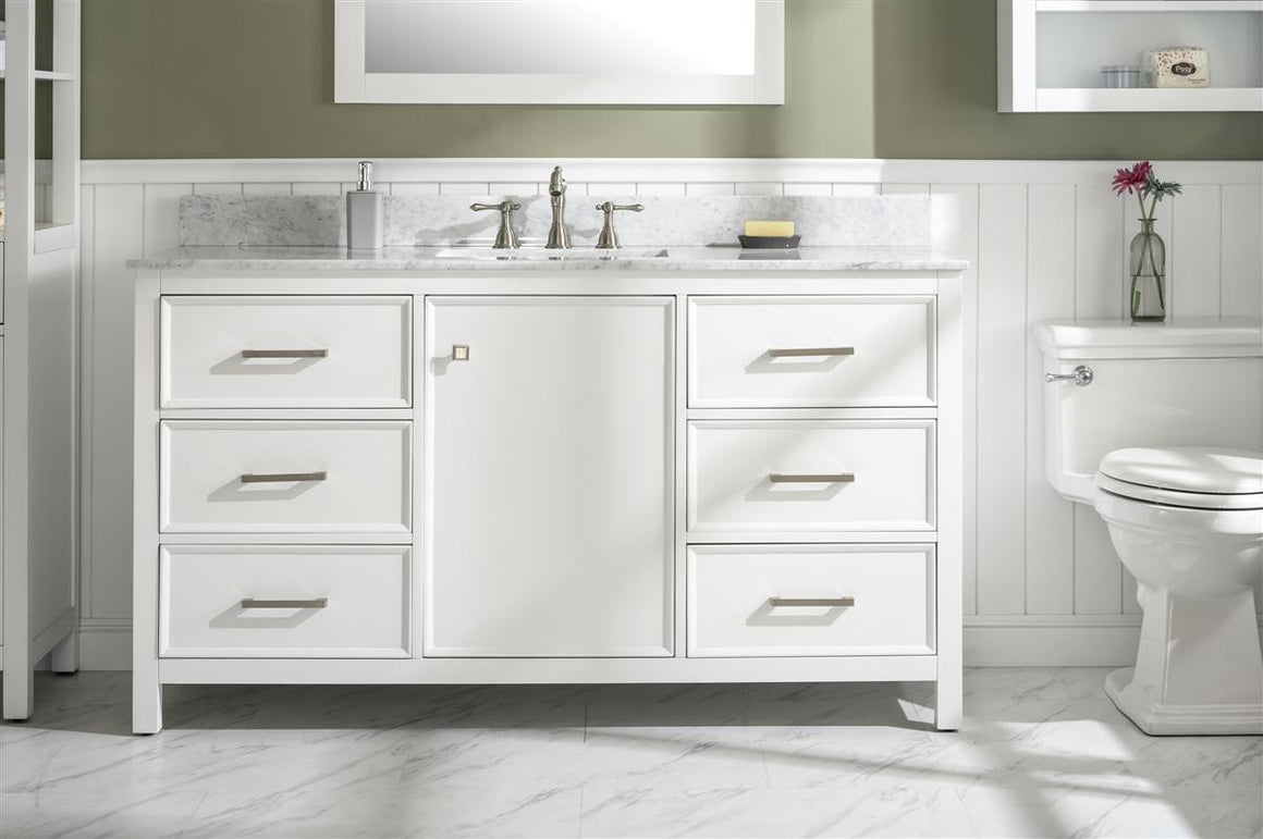 60" Bainbridge Vanity with Single Sink and Carrara Marble Top in White Finish