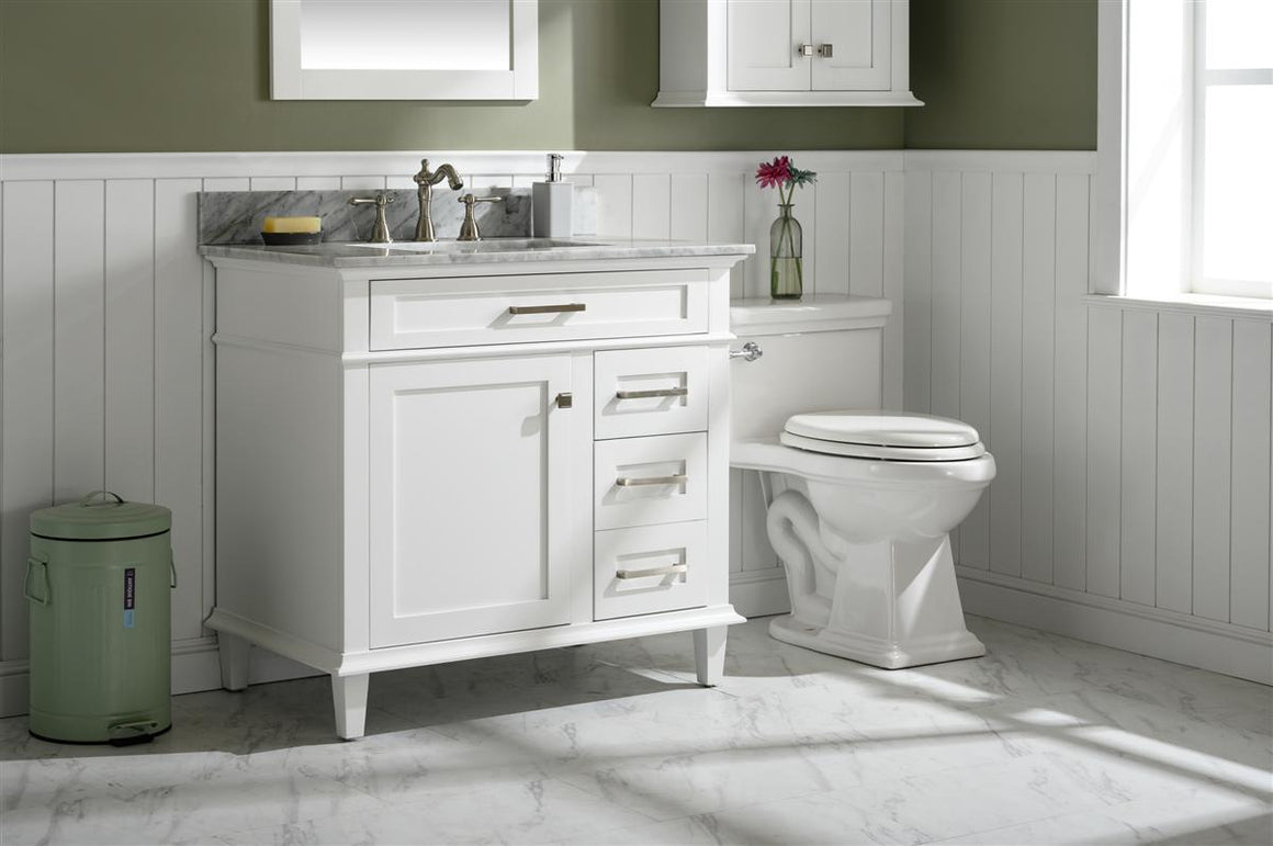 36" Haven Vanity with Single Sink and Carrara Marble Top in White Finish