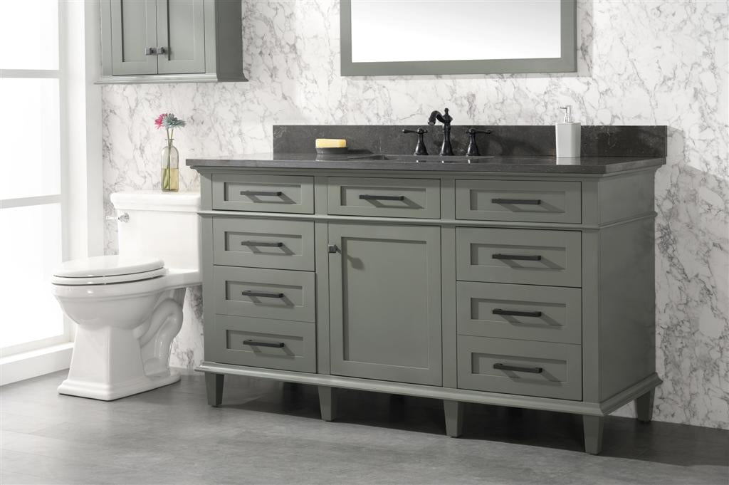 60" Haven Vanity with Single Sink and Blue Limestone Top in Pewter Green Finish