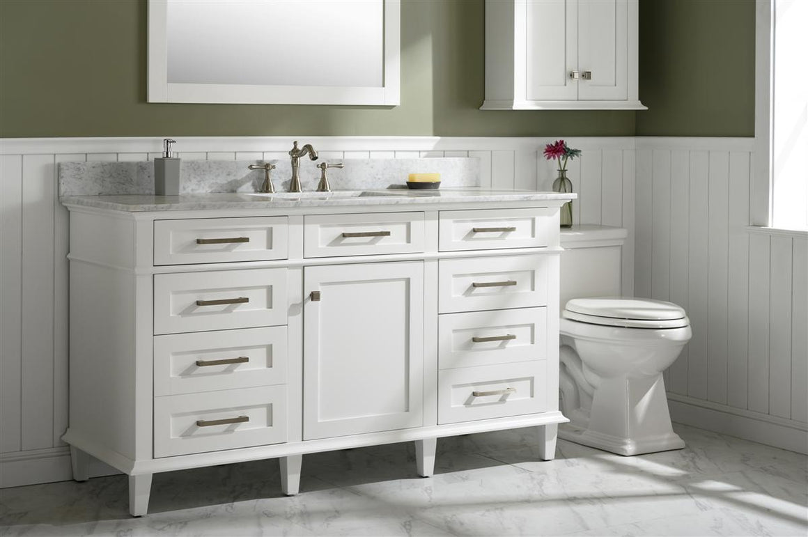 60" Haven Vanity with Single Sink and Carrara Marble Top in White Finish