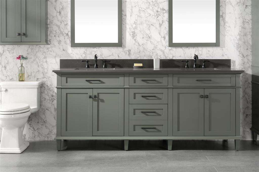 80" Haven Vanity with Double Sinks and Blue Limestone Top in Pewter Green Finish