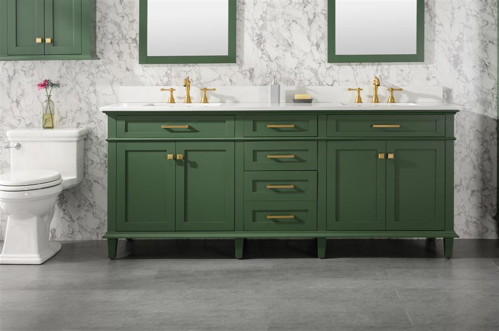 80" Haven Vanity with Double Sinks and Carrara Marble Top in Vogue Green Finish