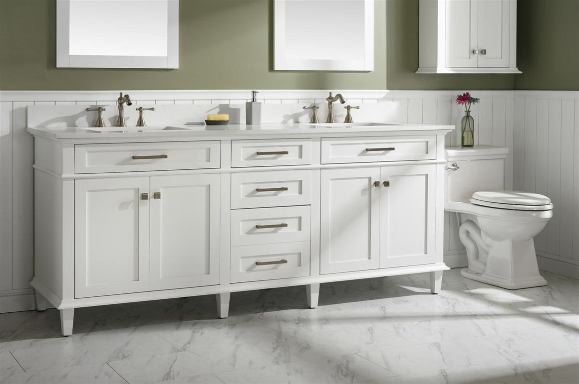 80" Haven Vanity with Double Sinks and Carrara Marble Top in White Finish