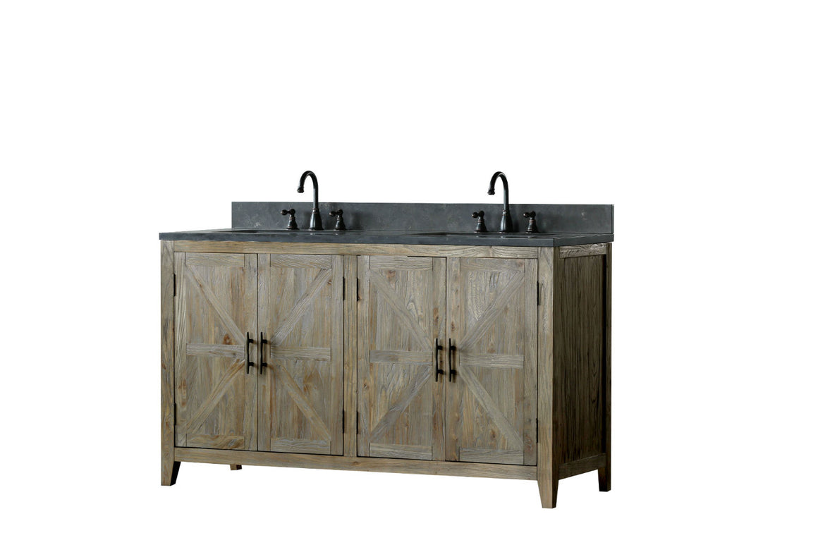 60" Solid Elm Double Bathroom Vanity with Mirror WN7560