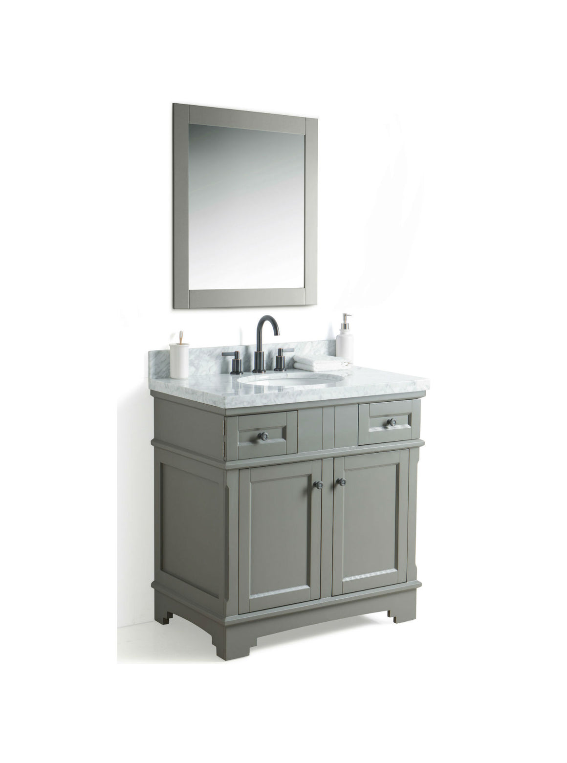 36" Grey Single Sink Bathroom Vanity with Marble Top