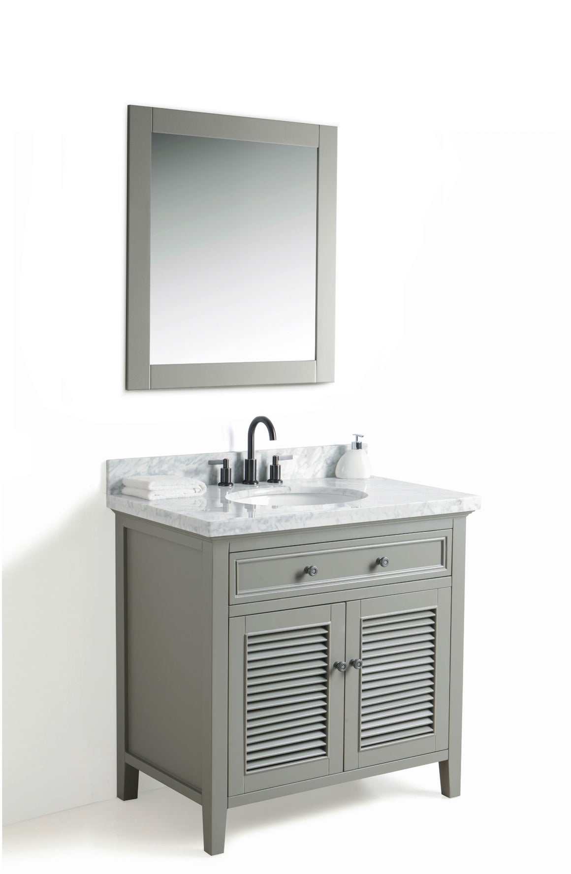 36" Grey Single Sink Bathroom Vanity with Marble Top and Faucet