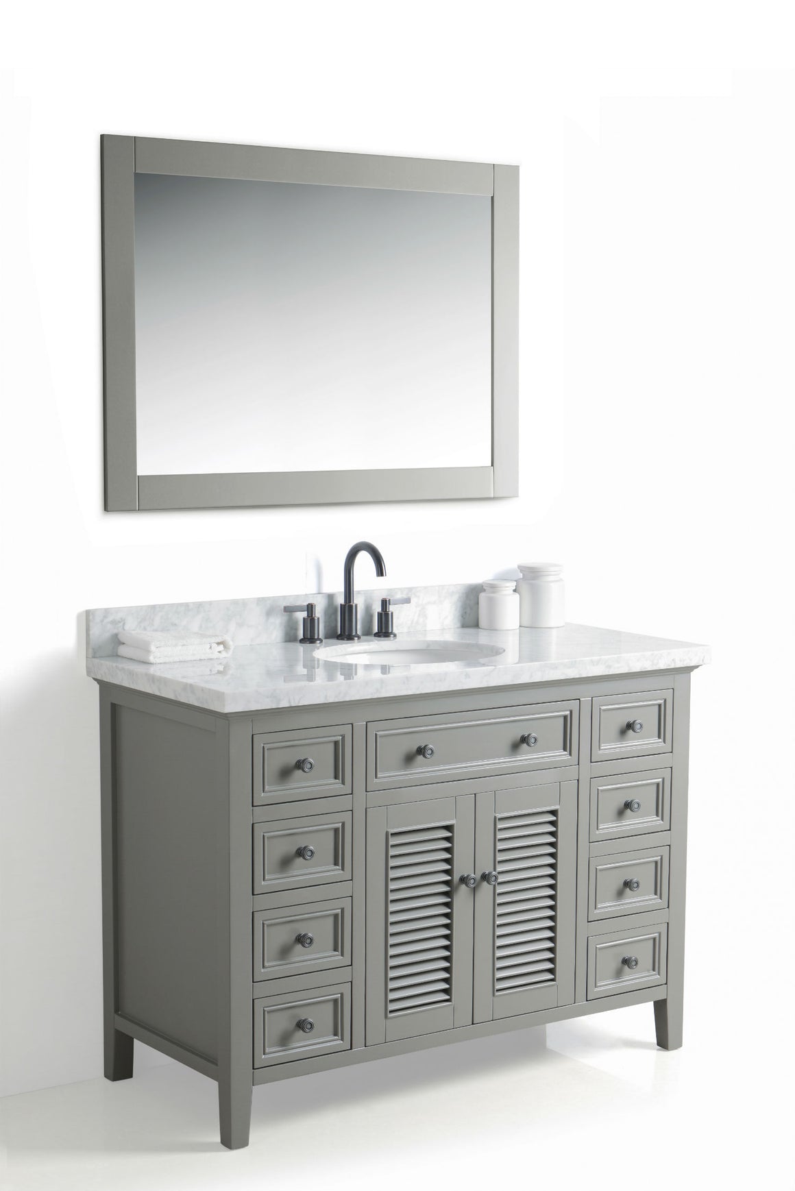 48" Grey Single Sink Bathroom Vanity with Marble Top and Faucet