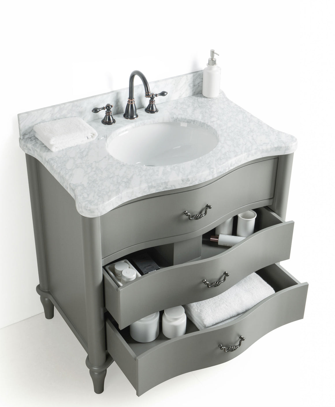 36" Bridgette Single Sink Bathroom Vanity in Grey with Marble Top