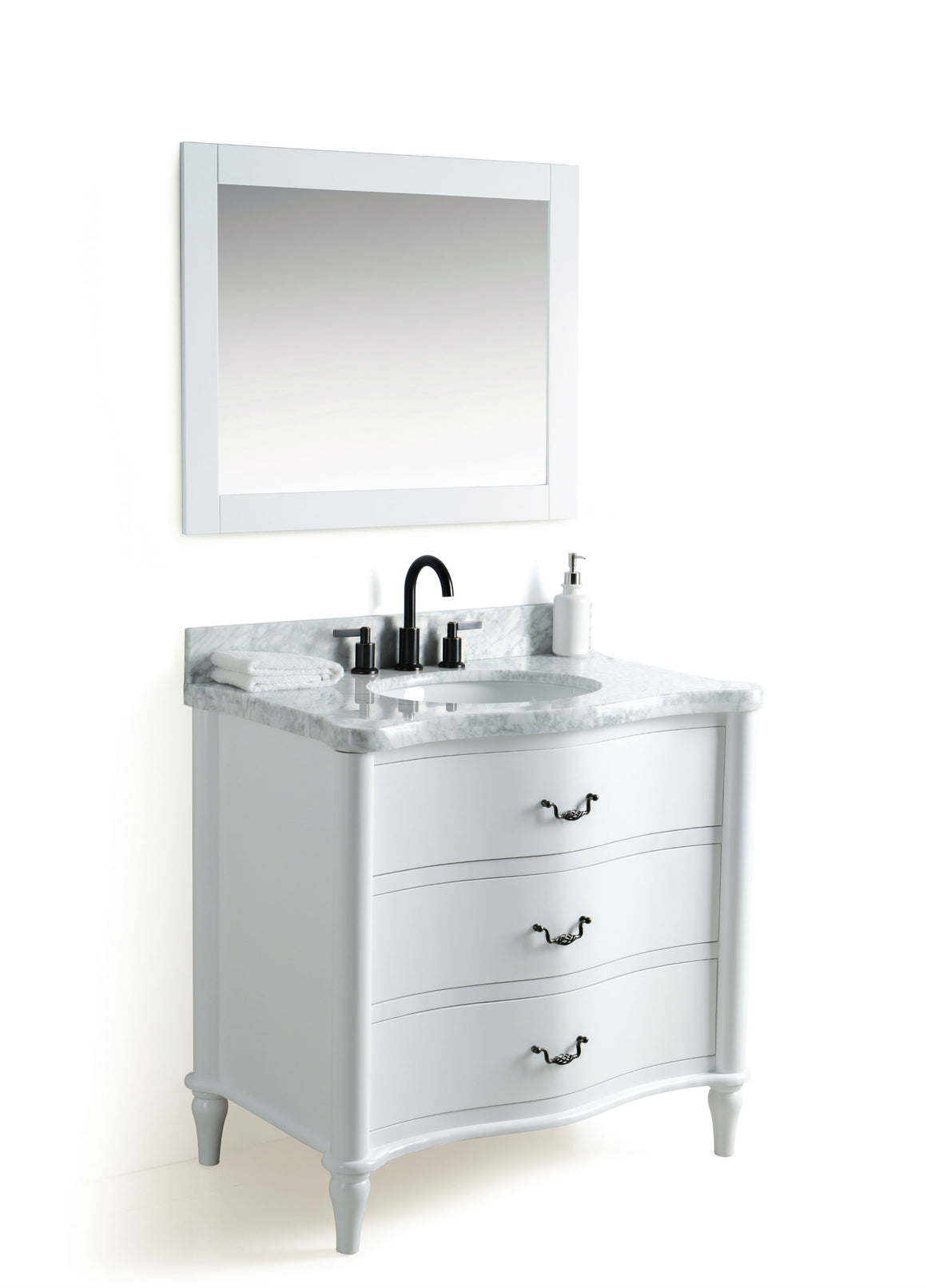 36" Bridgette Bathroom Vanity in White with Marble Top and Faucet