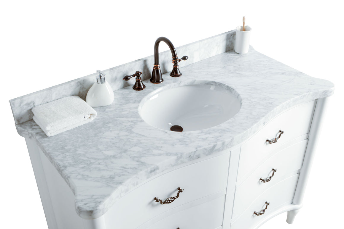 48" Bridgette Single Sink Bathroom Vanity in White with Marble Top and Faucet