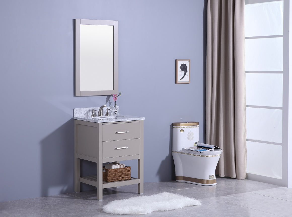 24" Estate Single Sink Bathroom Vanity in Warm Gray with Marble Top