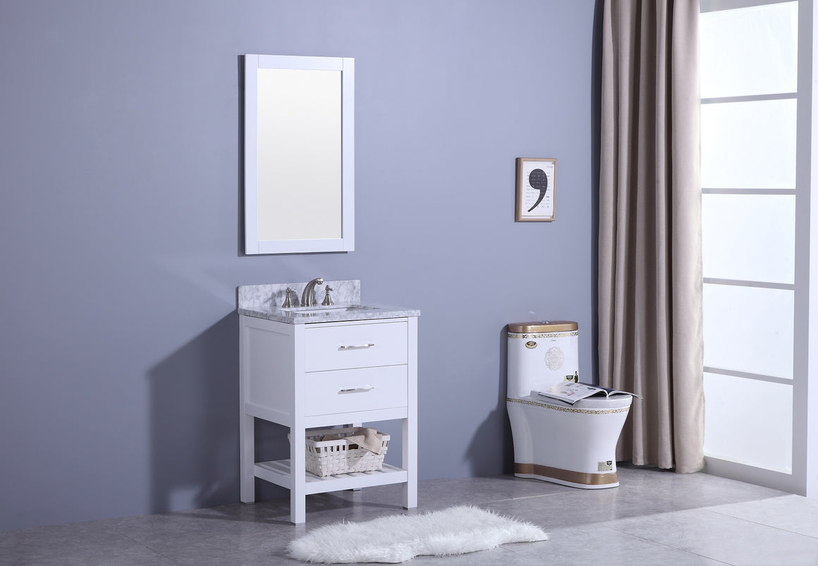 24" Estate Single Sink Bathroom Vanity in White with Marble Top