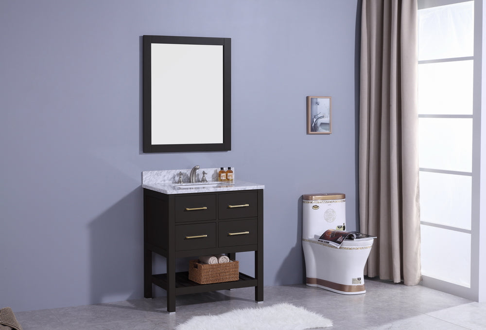 30" Estate Single Sink Bathroom Vanity in Espresso with Marble Top