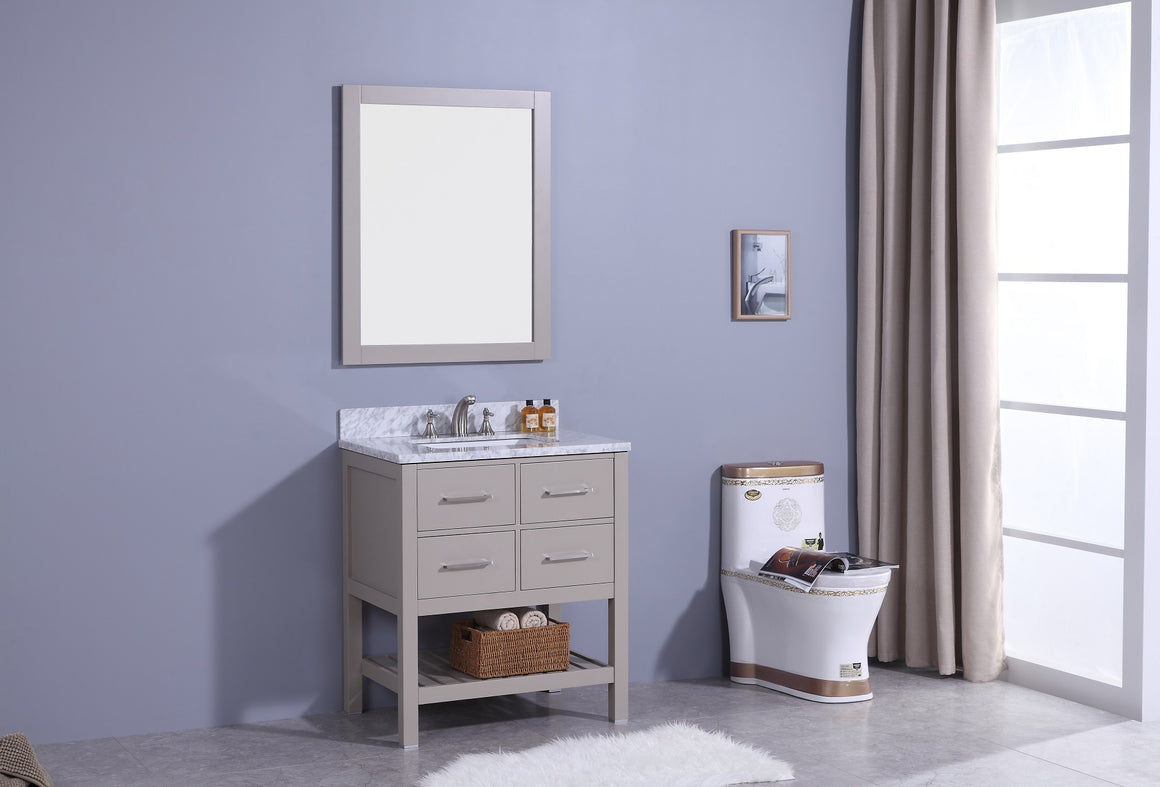 30" Estate Single Sink Bathroom Vanity in Warm Gray with Marble Top