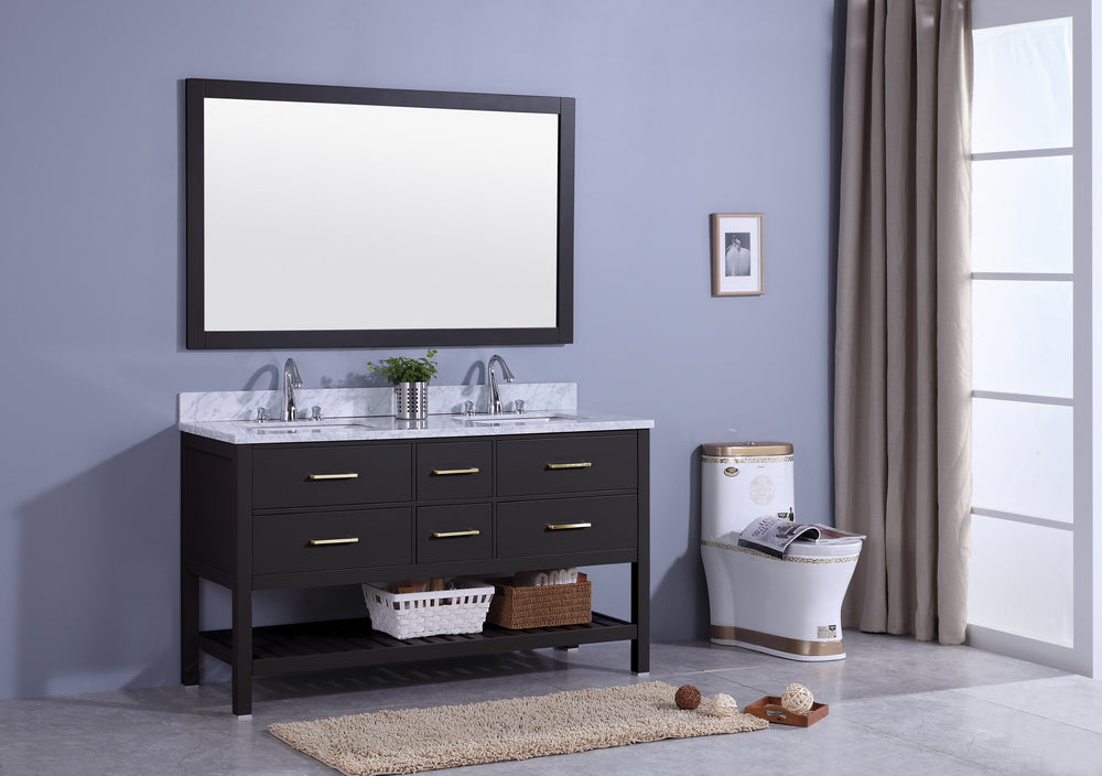 60" Estate Dual Sink Bathroom Vanity in Espresso with Marble Top