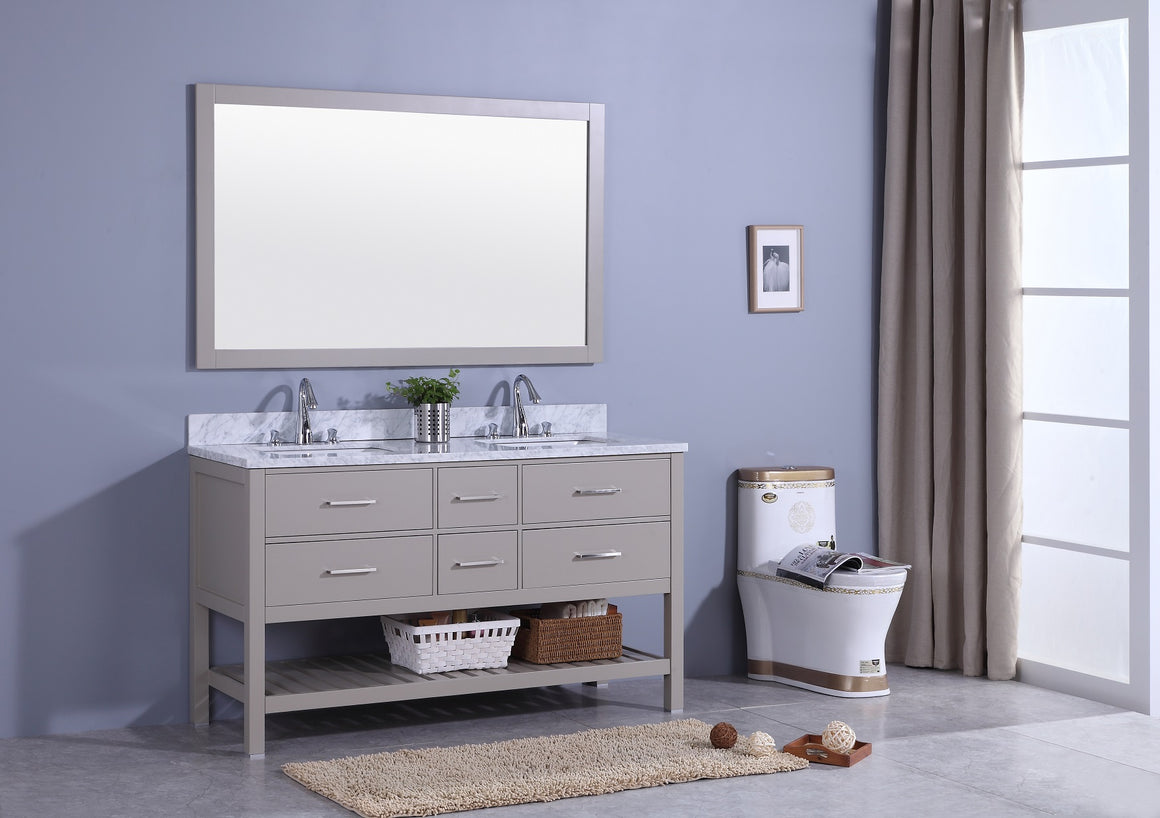 60" Estate Dual Sink Bathroom Vanity in Warm Gray with Marble Top