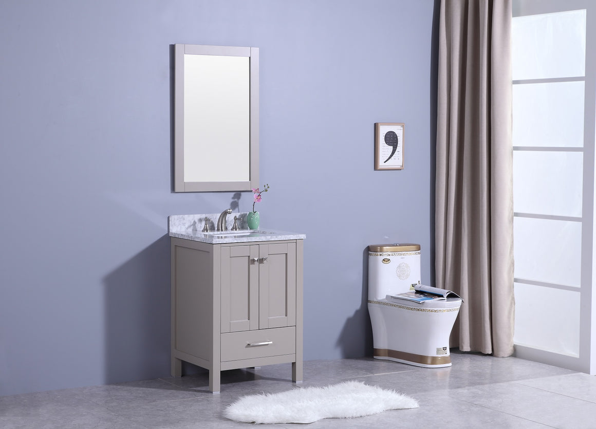 24" Porter Single Sink Bathroom Vanity in Warm Gray with Marble Top