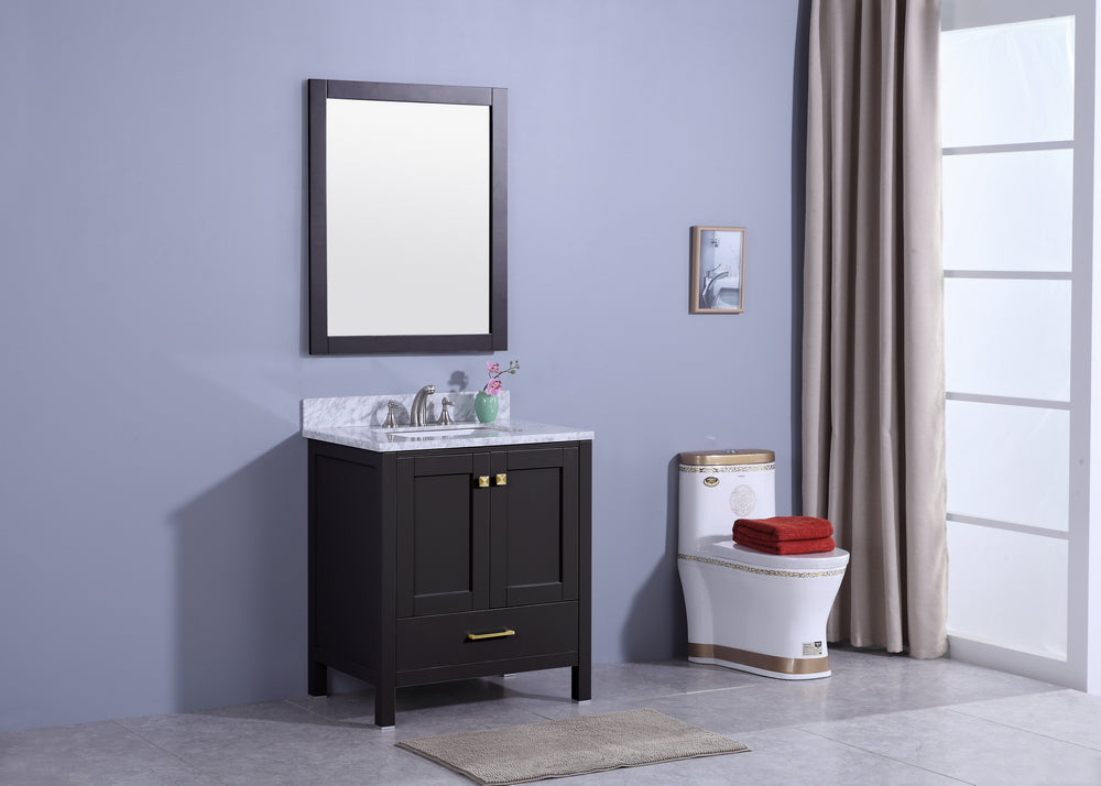 30" Porter Single Sink Bathroom Vanity in Espresso with Marble Top