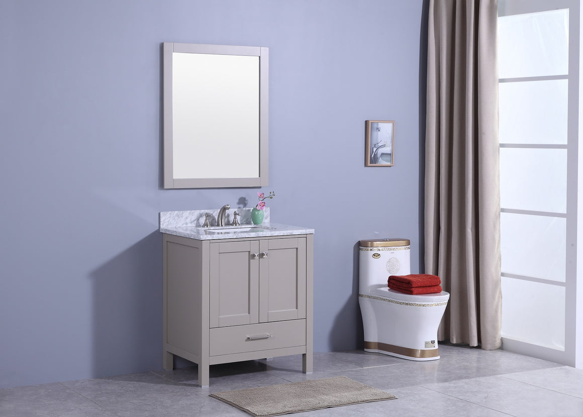 30" Porter Single Sink Bathroom Vanity in Warm Gray with Marble Top