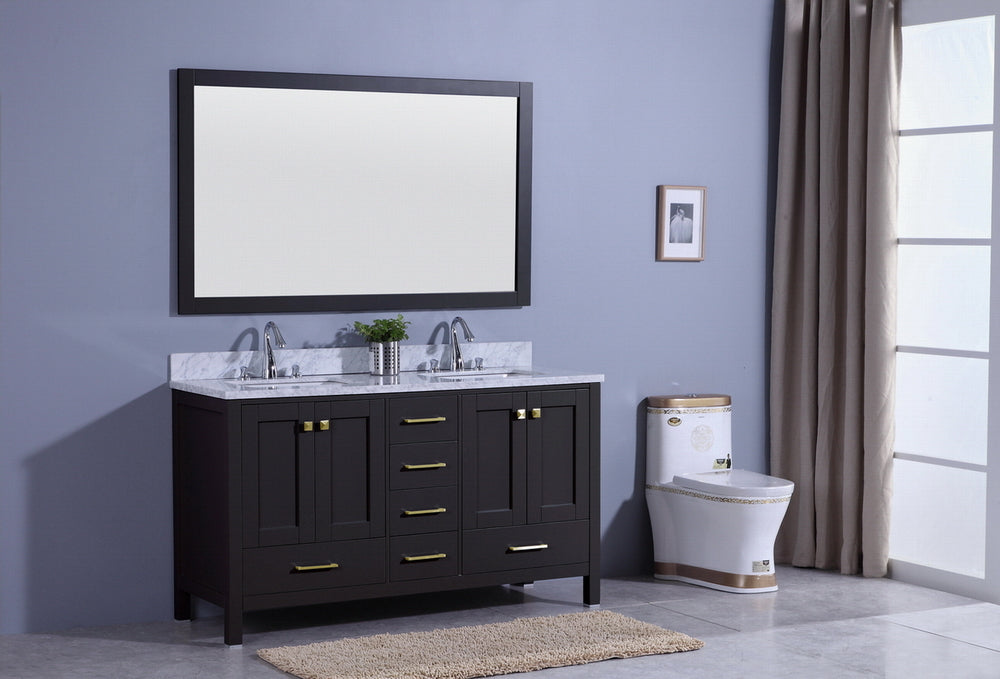 60" Porter Double Bathroom Vanity in Espresso with Marble Top