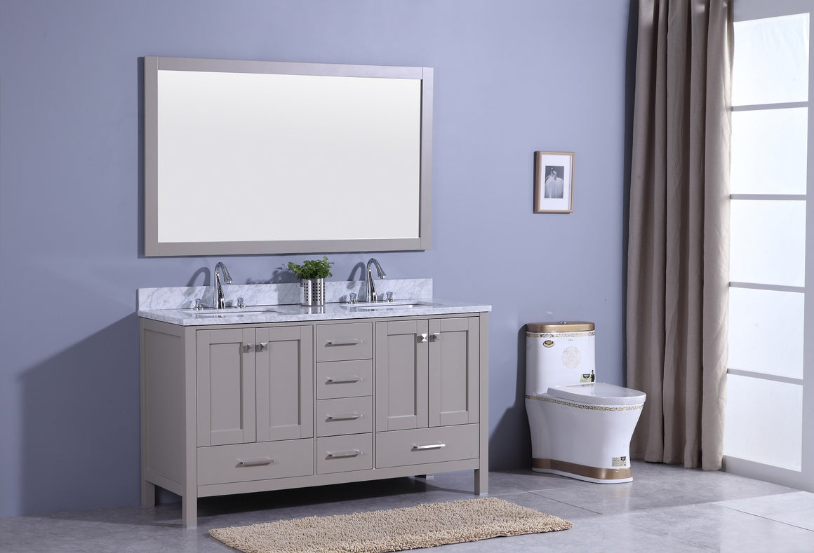 60" Porter Double Sink Bathroom Vanity in Warm Gray with Marble Top