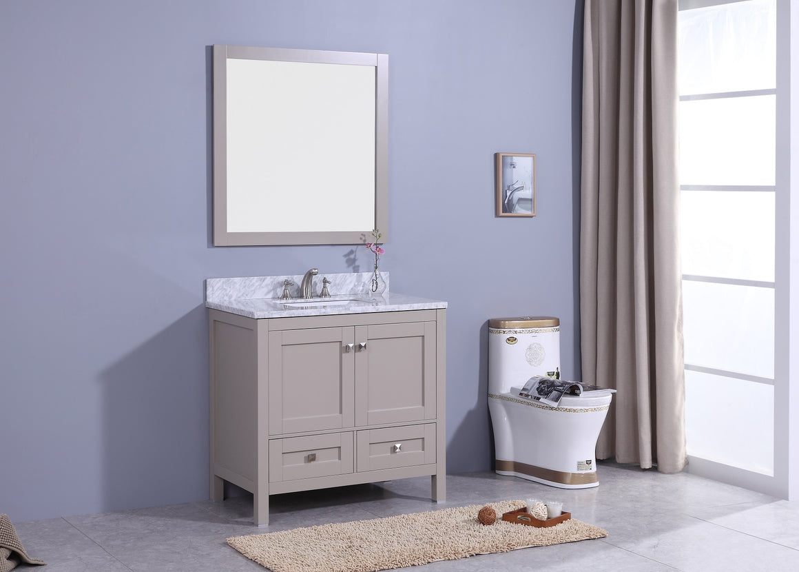 36" Katherine Single Sink Bathroom Vanity in Warm Gray with Marble Top