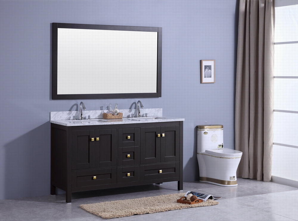 60" Katherine Dual Sink Bathroom Vanity in Espresso with Marble Top