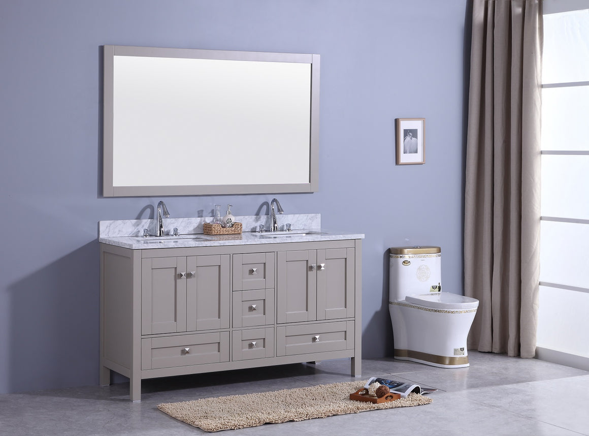 60" Katherine Dual Sink Bathroom Vanity in Warm Gray with Marble Top
