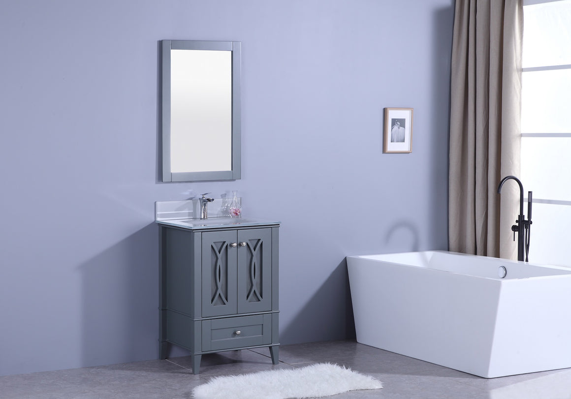 24" Bradford Single Sink Bathroom Vanity in Dark Gray with Frosted Glass Top