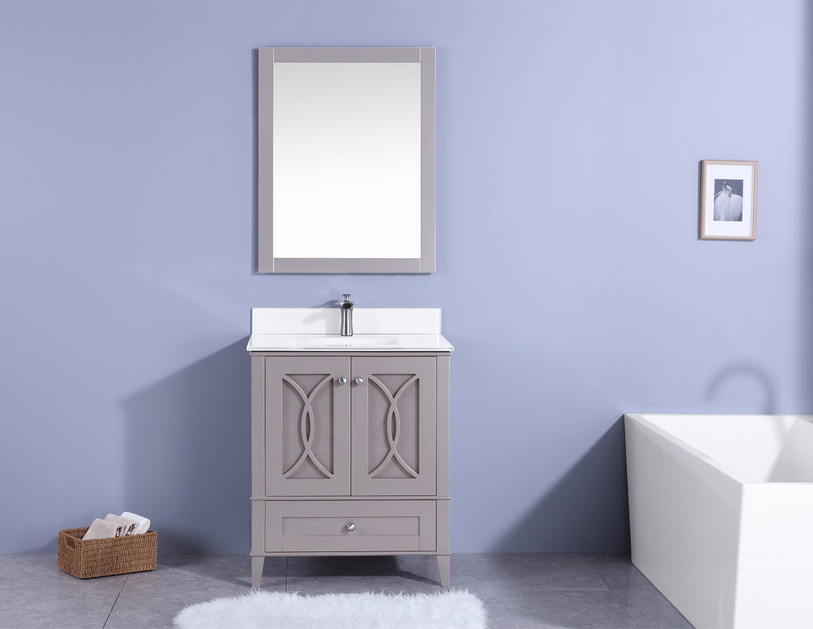 30" Bradford Single Sink Bathroom Vanity in Warm Gray with Frosted Glass Top