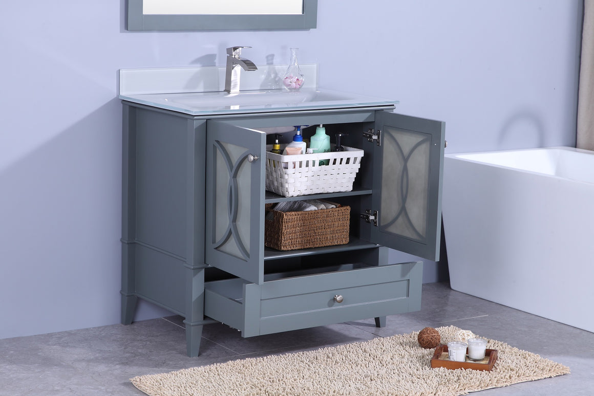 36" Bradford Single Sink Bathroom Vanity in Dark Gray with Frosted Glass Top