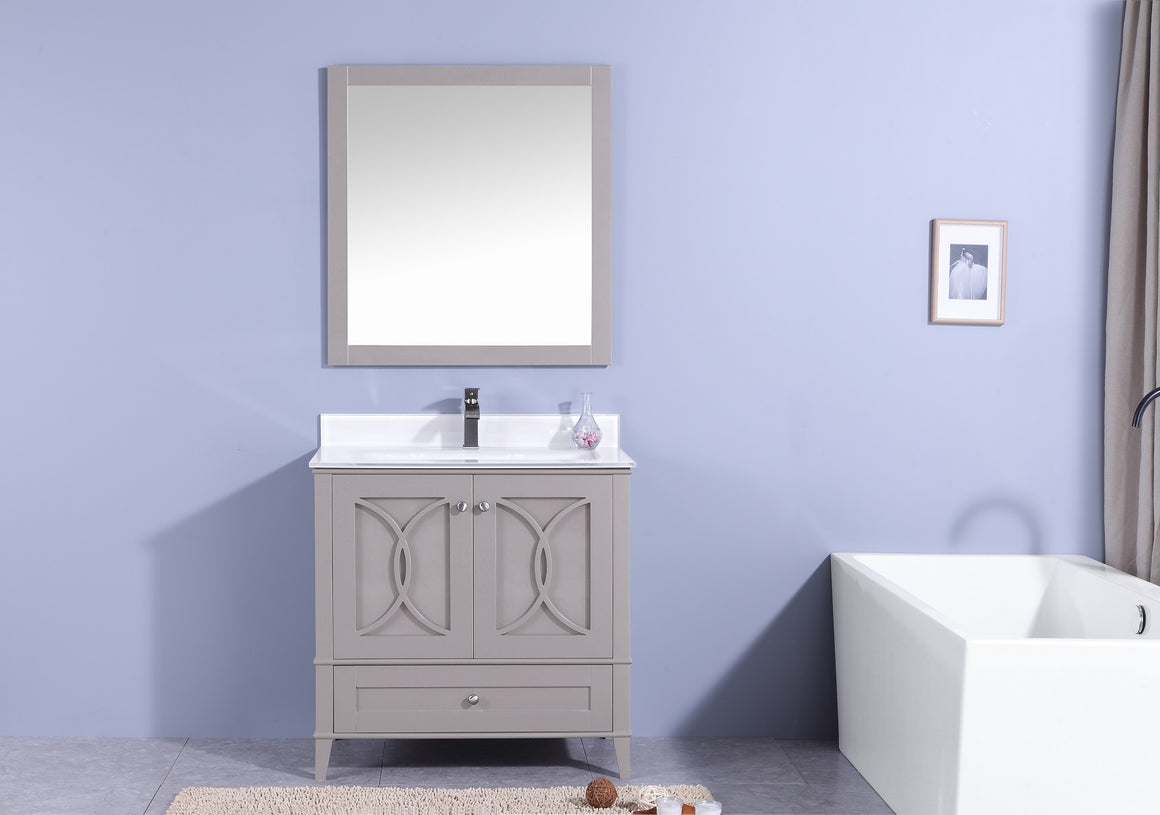 36" Bradford Single Sink Bathroom Vanity in Warm Gray with Frosted Glass Top