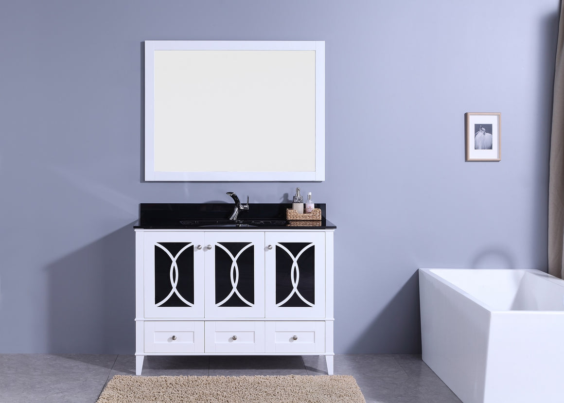 48" Bradford Single Sink Bathroom Vanity in White with Black Glass Top