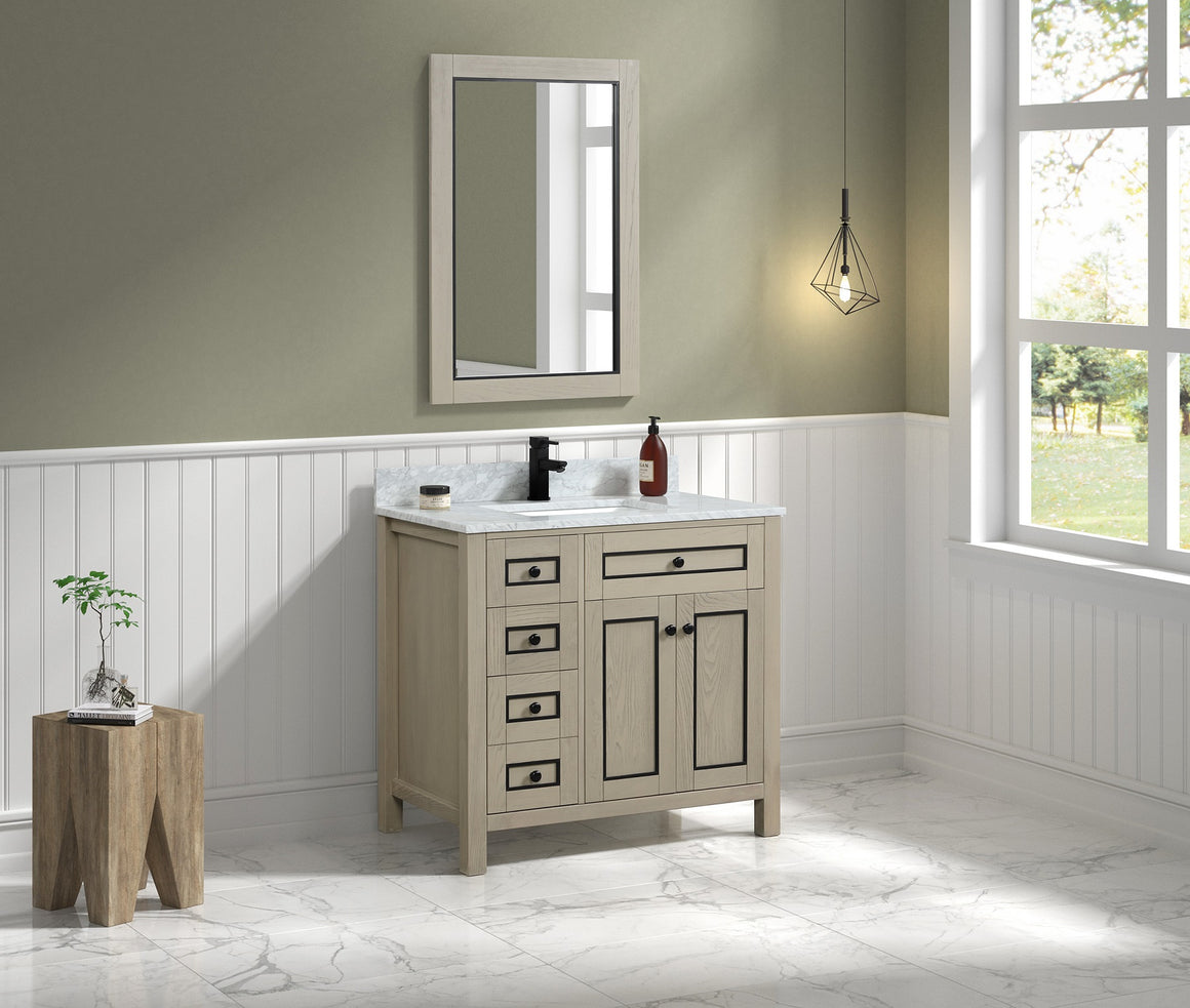 36" Willow Vanity with Single Sink and Carrara Marble Top in Light Oak