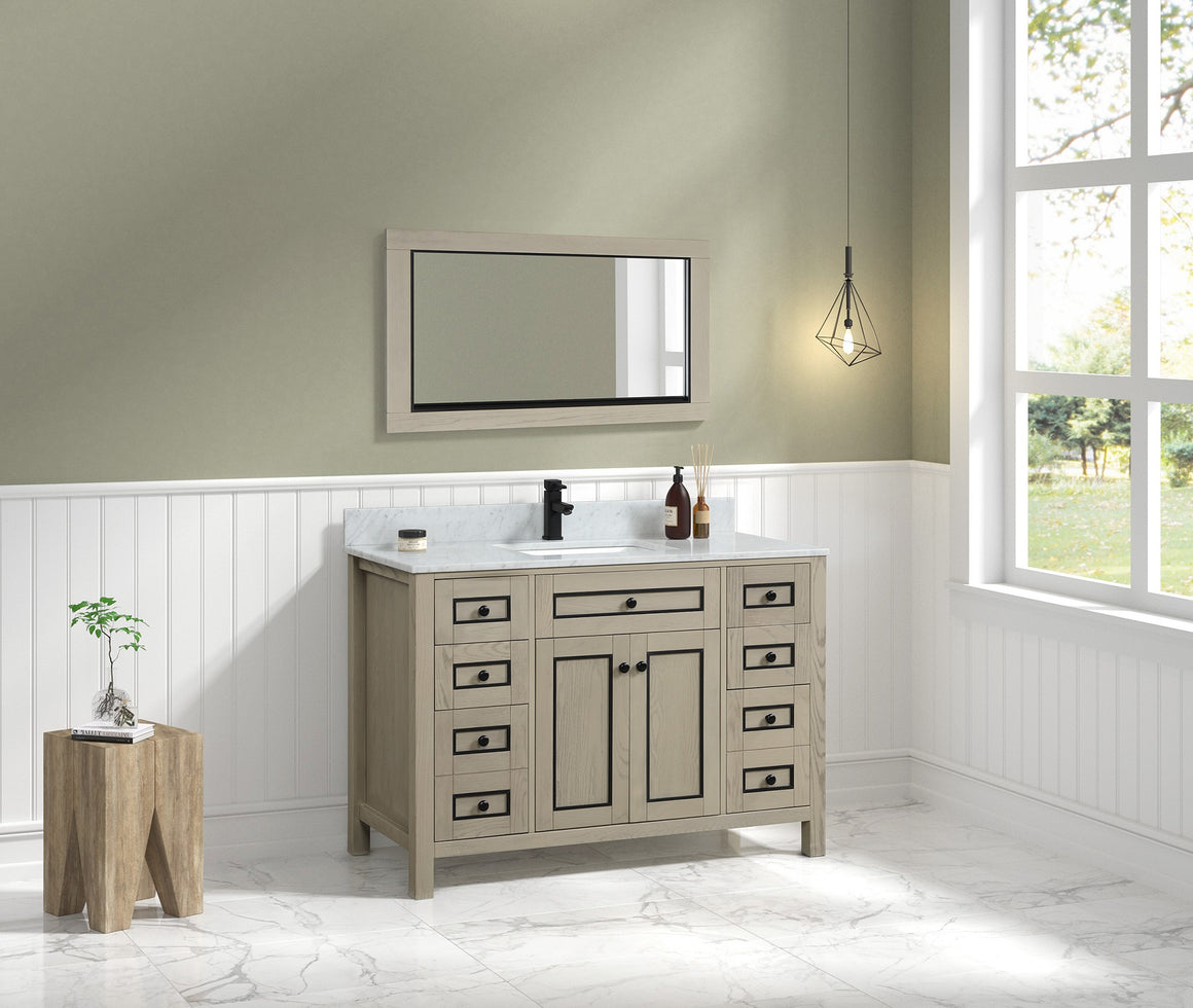 48" Willow Vanity with Single Sink and Carrara Marble Top in Light Oak