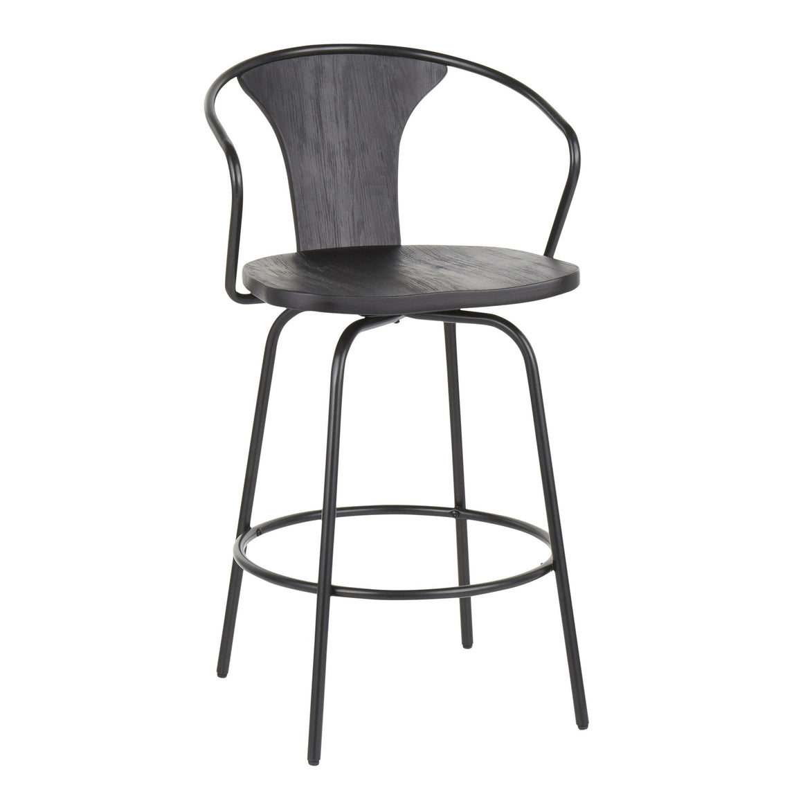 Waco Industrial Counter Stool with Black Metal and Black Wood By LumiSource.