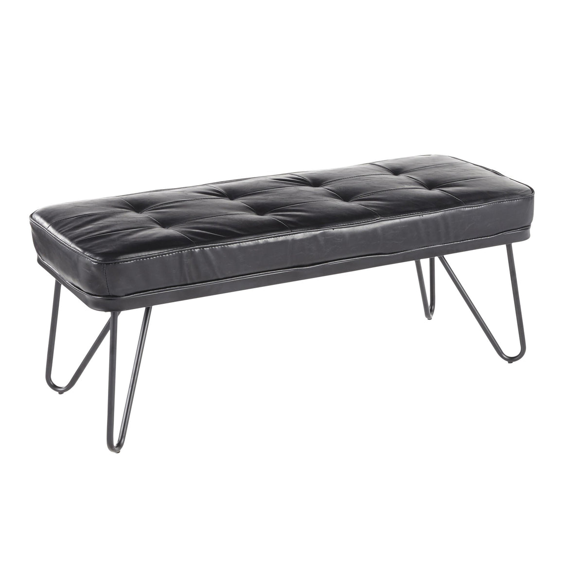 West Contemporary Bench in Black Metal and Black Faux Leather by LumiSource